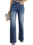 Sidefeel Women's Wide Leg Jeans Casual High Waisted Straight Stretch Denim Pants with Pockets, Bluing, 6