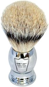 Parker 100% Silvertip Badger Bristle Shaving Brush-Chrome Handle with 3-Band-Silvertip Badger Hair Bristles - Extra Dense and Soft Bristles -Parker Shaving Brush Stand Included