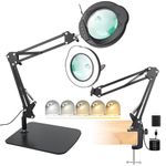 15X 30X Magnifying Glass with Light and Stand, LED Desk Lamp with Base and Clamp, 5 Color Mode, 10 Dimmable Levels, Hands-Free Magnifying Glasses for Reading, Close Work, Crafts, Jewelry