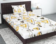 Divine Casa Single Size Bedsheet with 1 Pillow Cover |Cotton Blend Bed Sheet |Moderangles Chadar Sheet - Golden Nugget