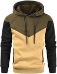 Niceif Men's Novelty Color Block Pullover Fleece hoodie Casual Long Sleeve Sweatshirt with Pockets, Army Green Khaki, Small