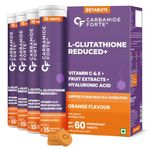 Carbamide Forte Japanese Reduced L Glutathione Supplements Effervescent Tablet 600mg | L Glutathione Tablets for Skin Whitening with Vitamin C, Hyaluronic Acid, Blue Berry Extract, Goji Berry Extract, Grape seed Extract, Vitamin E, Lycopene, Astaxanthin, Biotin & Selenium - 15 Tablets ( Pack of 4 )
