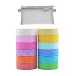 BEIBXHQQ 12 Rolls Glitter Tape with 1 Piece Mesh Storage Bag, Colorful Glitter Ribbon, High Adhesive Tape, DIY Washi Tape, Craft, Party and Stage Decoration Tape