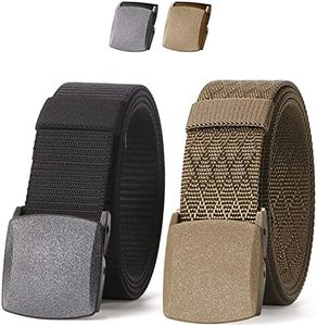 JASGOOD Nylon Military Tactical Men Belt 2 Pack Webbing Canvas Outdoor Web Belt with Plastic Buckle, F-Black+Green Khaki, Fits Pant up to 45 Inch