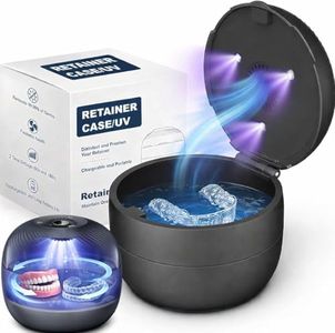 Retainer Case Denture Bath Case, Multipurpose Retainer Cleaner and Store Case with Light & Fan Functions, All-in-one Denture Bath Box for Aligner Night/Mouth Guard Denture and Pacifier