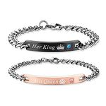 SXNK7 Gift for Lover His Queen Her King Stainless Steel Couple Bracelets for Women Men Jewelry Matching Set, 9.05" and 10.59", Rhinestone, crystal