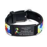 FLHEART Personalised Child Safety ID Wristband - Engraved Name Contact Number Emergency Medical Bracelet for Autism Kids, Customised Anti Lost ID Wristband for Children Girls Boys, Black, Adjustable