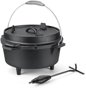 5QT Cast Iron Dutch Oven, HaSteeL Pre Seasoned Camping Pot & Lid Lifter, Large Heavy Duty Deep Pot with Feet & 2-In-1 Frying Skillet Lid, Great for Outdoor Stovetop Griddle Campfire Cooking Baking