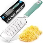 Zulay Kitchen Professional Cheese Grater Stainless Steel - Durable Rust-Proof Metal Lemon Zester Grater With Handle - Flat Handheld Grater For Cheese, Chocolate, Spices, And More - Mint