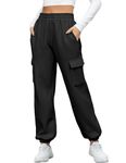 Oleda Cargo Sweatpants Women High Waisted Joggers Baggy Jogging Pants Womens Casual Track Sweat Pants Fleece Lounge Pants Workout Trousers with Pockets Black