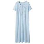 Keyocean Women Nightgowns, Soft Comfortable 100% Cotton Short Sleeves Ladies Nightdress, Light Blue, Medium