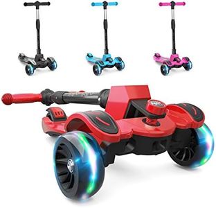 6KU Kids Kick Scooter with Adjustable Height, Lean to Steer, Flashing Wheels for Children 3-8 Years Old Red