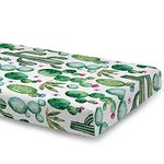 ARIGHTEX Crib Sheet Cactus Print Soft Jersey Knit, Fitted Baby & Toddler Standard Crib Sheets, Floral Nursery Sheet, 28"x52", Portable Mattress Topper for Girls, Summer Plant Pattern