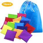 16 Pack 10 x 10cm Nylon Bean Bags, Throw Bean Bags Waterproof Sports Toss Game Bean Bag with Drawstring Bag For Games, PE School Events, Training, Coordination - 8 Colors