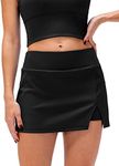 FEOYA Women's Tennis Skirts Athletic Mini Pencil Skorts with Built-in Shorts 13.5" Ribbed Bodycon Golf Skirts Pockets for School Youth Girls Black