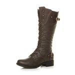 AJVANI Flat Low Heel Zip lace up Calf high Combat Military Boots Size 4 37