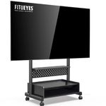 FITUEYES TV Floor Stand on Wheels for 40-85" Screens, Rolling TV Stand Cart with Peg Board, Height Adjustable, Lockable Casters & Storage Cabinet Holds 60kgs, Black, K Series