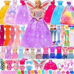 56 Pcs Doll Clothes & Accessories 2 Gowns 2 Evening Dresses 2 Mermaid Swimsuits 2 Swimwear 4 Outfits 4 Dresses 40 Accessories Shoes Fairy Wing Mermaid Tail for 11.5 Inch Girl Dolls Fairy Storytelling