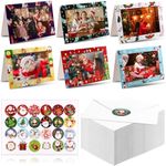 48Pcs Christmas Photo Frame Greetings Cards With White Envelopes and Sealing Sticky Notes, Photo Sleeve Christmas Cards,Holiday Picture Holder Greeting Note Cards for Xmas Greeting Note Cards