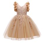 Weileenice Flower Girls Wedding Dress Golden Lace Young Girl Pageant Prom Evening Prom Bridesmaid Ball Gown Kids Elegant Tulle Puffy Dresses Holiday 7 8 Junior Photo Shoot Reception Gowns Halloween