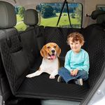 Qlfyuu Back Seat Extender for Dogs, Hard Bottom Dog Car Seat Cover for Back Seat, Waterproof Dog Hammock for Car Back Seat with Mesh Window Storage Bags, Foldable Washable Suitable for Car SUV Truck