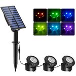 T-SUN Solar Pond Lights, RGB Underwater Spot Light Set of 3 Lights 6 LEDs Landscape Spotlight Underwater Lights IP68 Waterproof Amphibious Light for Fish Tank Garden Yard Pool Fountain Pond Waterfall