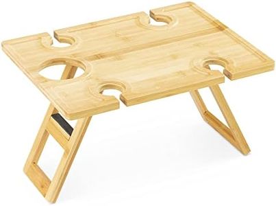 Navaris Table Pique-Nique Bambou - Table de Jardin avec Support Verre à vin et et Plateau à goûter 43 x 32 x 23 cm - Table Pliante Camping Voyage