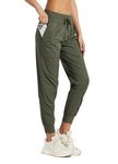 Willit Women's Studio Joggers Hiking Travel Dance Pants Striped Workout Lounge Drawstring Pants with Pockets Army Green 6