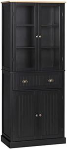HOMCOM 72" Kitchen Pantry Cabinet, Freestanding Kitchen Pantry Storage Cabinet with Glass Doors, Drawer and Adjustable Shelves, Black