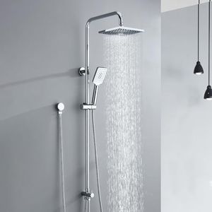 Decaura WELS Twin Hose Shower System 8" Rain Shower Head Set Sliding Rail 3-Mode Handheld Shower Head 2 in 1 Set (Square Head Chrome)