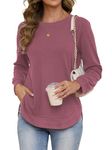 Women's Tops Long Sleeve Fleece-Lined Tshirts Sweatshirts for Women Crewneck Casual Pullover Loose fit Tunic Fluffy Shirts Rose Pink