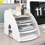 Natwind 4-Tier File Folder Paper Organizer for Desk Desktop White Office Supplies Desk Organizer Mail Letter Tray & Paper Sorter Document Notebook Storage Rack for Home Office School Classroom