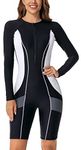 FEOYA Skinny Tight Swimsuiit Women's Long Sleeve one Piece Swimsuit Athletic Rash Guard Boyshorts Knee Length Surfing Swimming Suit Onesie Monokini