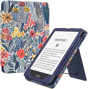 MoKo Case for 7"/6.8" Kindle Paperwhite(12th/11th Gen-2024/2021) and Kindle Paperwhite Signature Edition,Slim PU Shell Cover Case with Auto-Wake/Sleep for Kindle Paperwhite 2024, Blue Leaf Flower