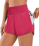 PINSPARK Women's Sports Shorts High Waist Running Shorts Jogging Yoga Fitness Sports Pants with Zipper Pocket Hot Pink