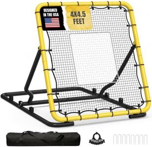 Suteck 4x4.5 ft Baseball Rebounder Net - 2-Net, 3-Angle Adjustable Baseball Bounce Back Net for Multi-Sport Trainer, Ultra-Durable Pitchback for Solo Practice, Storage Bag for Easy Travel, Yellow