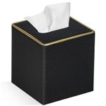 GOLRANLYE Tissue Box Cover Square PU Leather Facial Tissue Box Holder for Dresser Bathroom Decor (Black Pearl)