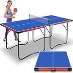 SereneLife Ping Pong Table, Portable & Foldable Table Tennis Set, w/Net, Post, Clip- 6’ x 3’-Easy to Transport- Indoors & Outdoors, Camping, Beach