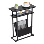 ZEXVIDA Small Side Table for Small Spaces - Slim End Table with Magazine Holder - 2 in 1 Narrow End Table Living Room - Skinny Bedside Table Nightstand Bedroom Thin Side Table (Black)