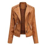 YYNUDA Women's Stylish Faux Leather Jacket Zip Up Moto Biker Classic Short Jacket Coat Brown 3XL