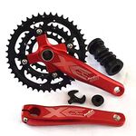 shanmashi Crankset Red Mountain MTB Bike Crankset Hollow Integrated Chainring Crank Set Bicycle Chainring Sprocket Round Bolts for Road Cycling Crank