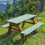 Vaukki Picnic Table and Bench Fitted Tablecloth Cover, Picnic Table Cover with Bench Covers, Flannel Backing Elastic Waterproof Plastic Cover with Bag for Outdoor and Camping(Green Leaf,72 inches)