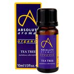 Absolute Aromas Organic Tea Tree Essential Oil 10ml - Pure, Natural, Undiluted, Cruelty Free and Vegan – for Aromatherapy, Diffusers and Face, Hair, Skin and Nail Care