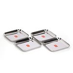 Sumeet Stainless Steel Medium Square Shape Plate/Snacks Plate/Breakfast Plate Set of 4pcs, 20cm dia, Silver