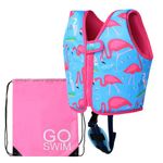 Go Swim Float Vest - *Includes Free Swim bag* Fixed Buoyancy Childrens Swim Jacket With Safety Strap. (Ages 18 Months - 5 Years) (Fab Flamingos, Large)