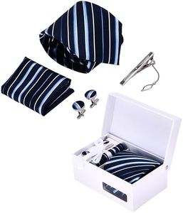 Light Autumn Tie Clip and Cufflink Sets for Men - Includes Men's Tie, Gentleman's Scarf, Cufflinks, Tie Pin - Tuxedo Studs and Cufflinks Set - Gifts to Father of Bride - Keepsake Wedding Gifts (Blue)