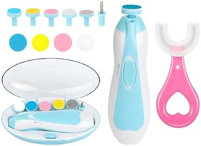 Baby Nail Trimmer Electric, Safe Baby Nail File, Baby Nail Clippers with Light and 6 Grinding Pads for Newborn Infant Toddler or Adults Toes and Fingernails, Kids Nail Care, Polish and Trim With Baby Silicon Soft Toothbrush