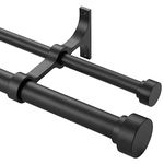 Heavy Duty Double Curtain Rods with Cylindrical Cap Finials 72 to 144” Telescoping Rod 1 Inch Diameter Front Rod and 5/8 Inch Diameter Back Rod Window Drapery Rods, Matte Black…