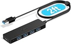 Aceele 5-Port USB 3.0 Hub, Ultra-Slim Data USB HUB with 65cm Extended Cable with Power Supply Port, for MacBook, Mac Pro, Mac Mini, iMac, Surface Pro, XPS, PC, Flash Drive, Mobile HDD