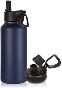 Volhoply 32 oz Insulated Water Bottle with Straw Lid and Spout Lid,1 Litre Stainless Steel Sports Water Bottle,Double Wall Vacuum Thermos,Leakproof Flask with Wide Mouth for Hiking,Camping(Navy,1)